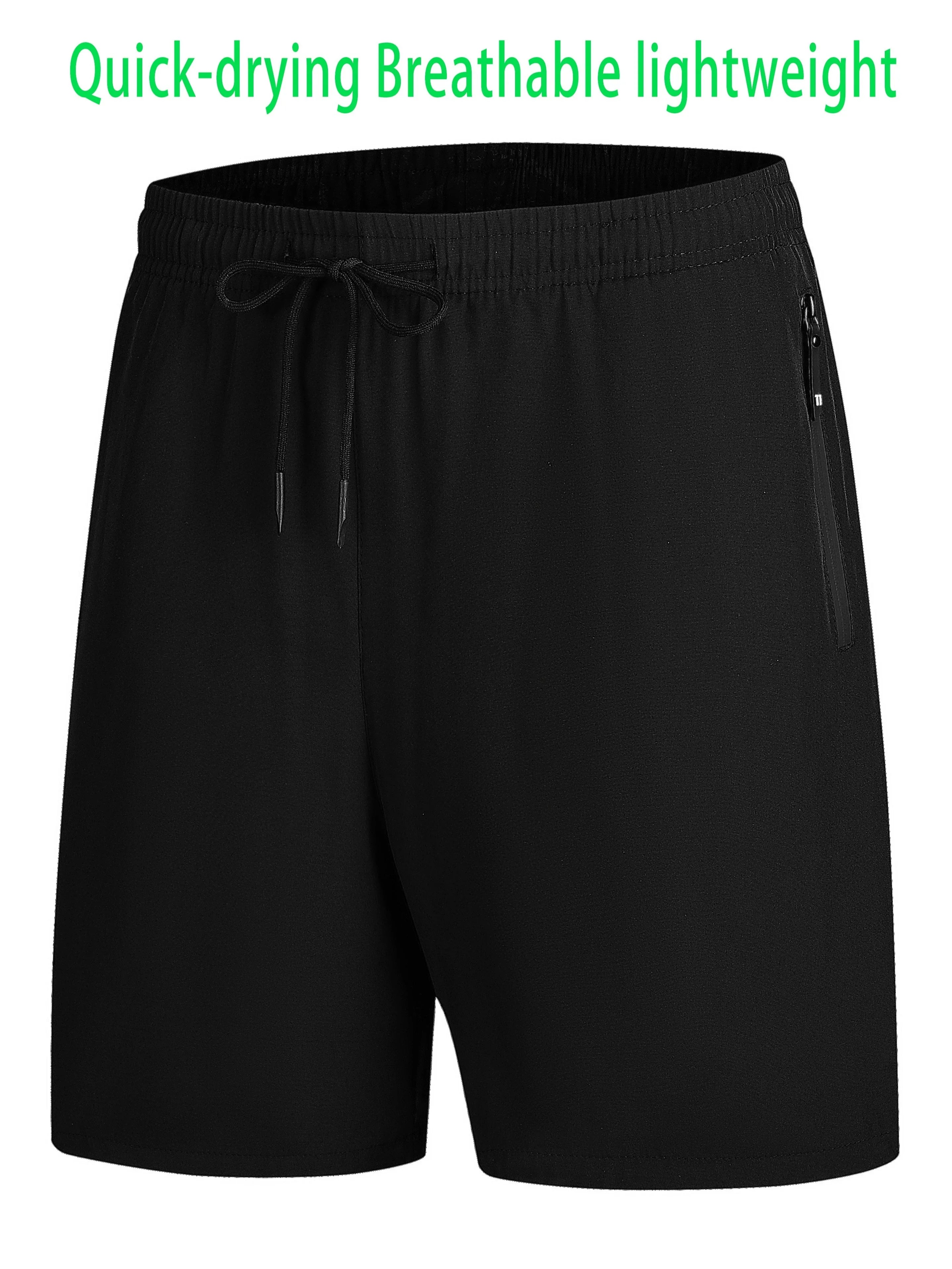 Men's Summer Drawstring Quick Dry Shorts For Running,Breathable With Zipper Pockets,Fitness, Training7022