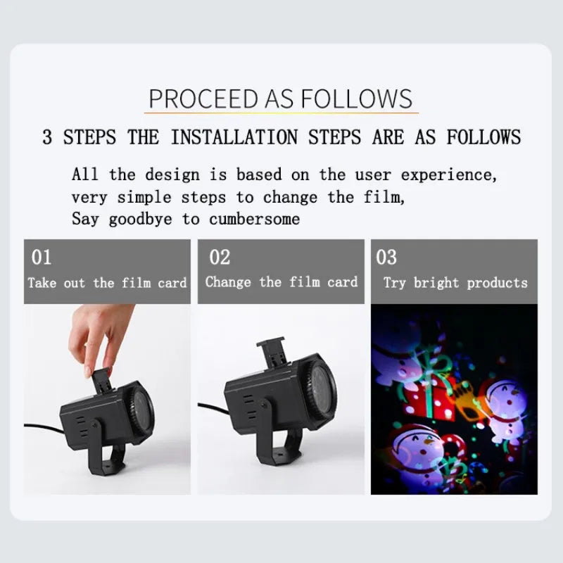 LED雪花投影灯卡片图案膜投影氛围灯圣诞节万圣节装饰灯家居灯