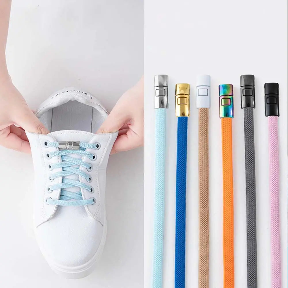 Fashion DIY Safety No Tie Shoelaces Shoes Accessories Sneakers Strings Snap Shoelaces Metal Lock Lazy Laces Buckle Laces Clasp