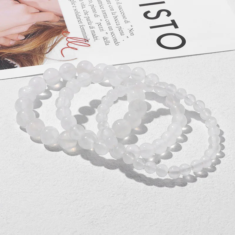 100% Real Natural Gypsum Stone Bracelet White Selenite Bracelets For Women Men 6 8 10 MM Beads Bracelet Stretch Bracelet Jewelry