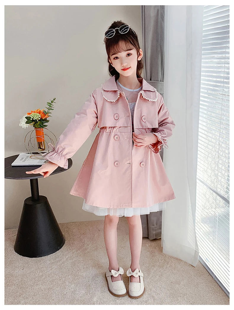 2023 Spring Autumn New Arrival Fashion Korean Style Girls Trench Coat Children's Outerwear Long Windbreak Jacket For Girls 4-12Y