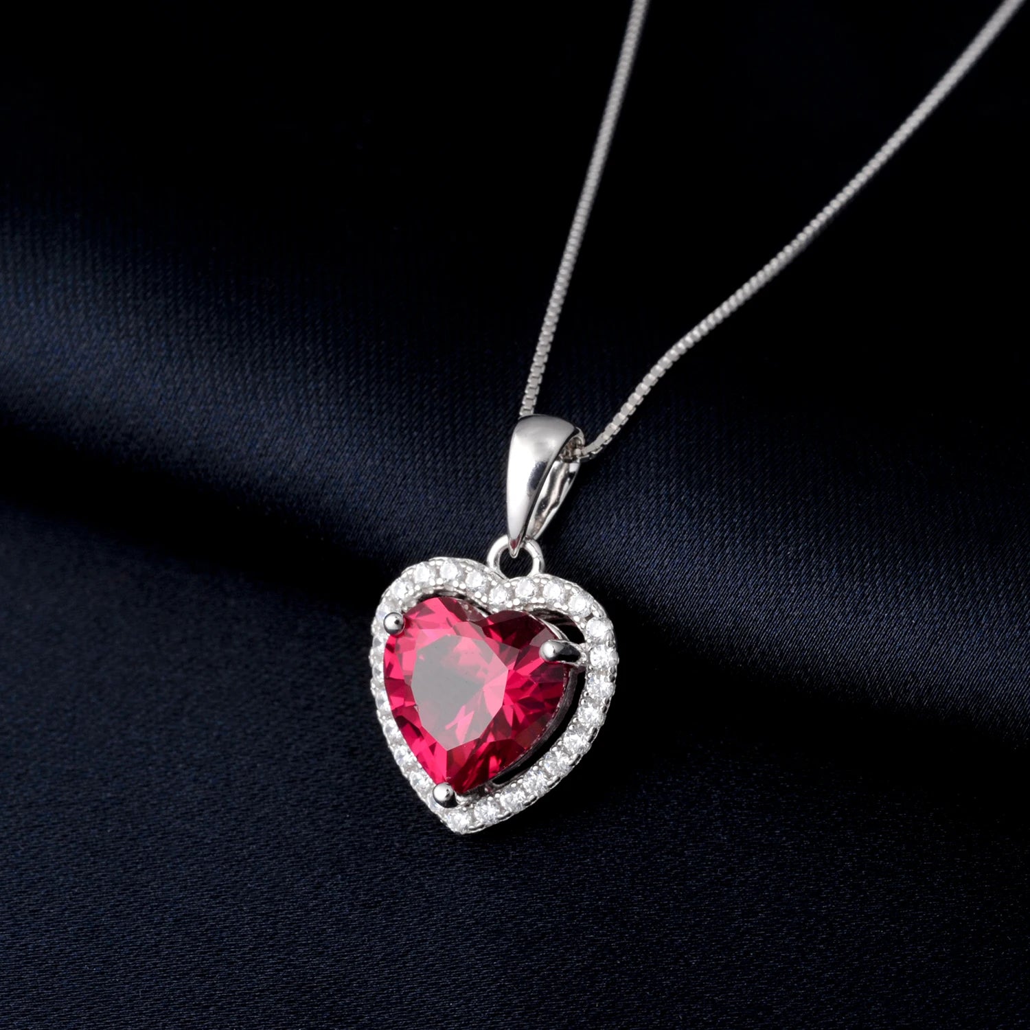 Potiy Heart Shape 3.6ct Created Ruby Pendant Necklace No Chain 925 Sterling Silver for Women Daily Wedding Party Jewelry