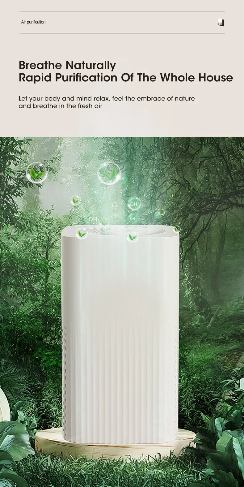 Smart Air Purifier Negative Ions Generator H12 HEPA Filter Purification Intelligent Desktop Air Purifier