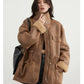 CHIC VEN Women's Jackets Thick Warm Solid Suede Reversible Jacket Motorcycle Outer Coat Loose Female Overcoat Winter Autumn 2023