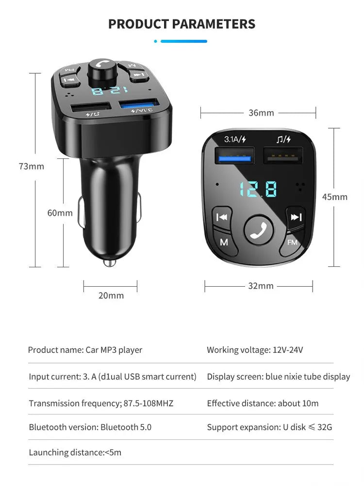 Car Mp3 Player Dual Usb Fast Charger Fm Bluetooth Receiver Bluetooth Compatible 5.0 Fm Transmitter Usb Flash Drive Plug Car Kit