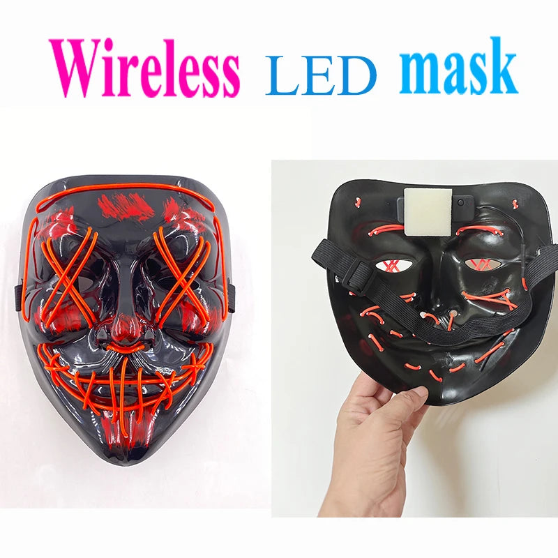 Wireless Halloween Mask Luminous LED Purge Masquerade Party Horror Mask Light Glow In The Dark