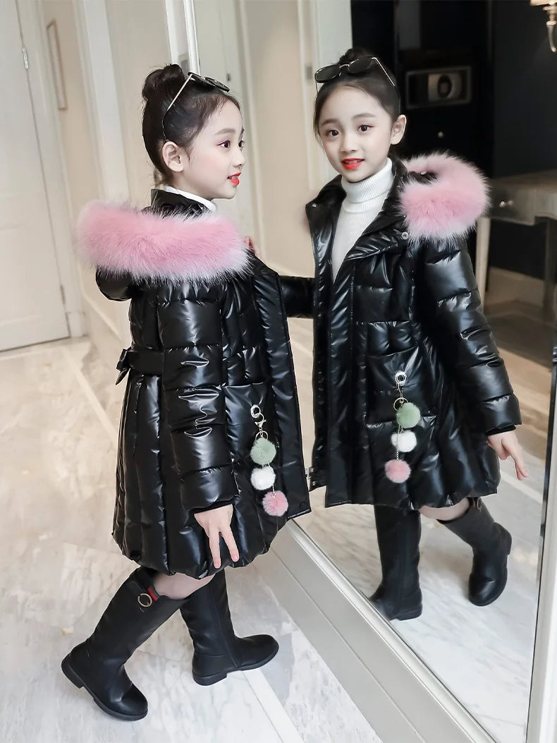 UNITIM 2024 Winter Children Girls Jacket Waterproof Hooded Shiny Thick Girls Outerwear Coat 5-14 Years Kids Teenages Girl Parka