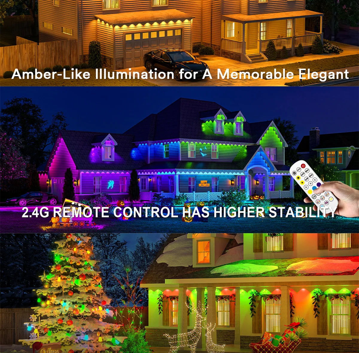 Permanent Outdoor Lights Smart RGBIC Eaves LED Lights Festival Flashing Lighting Fairy String for Christmas Holiday Decorations