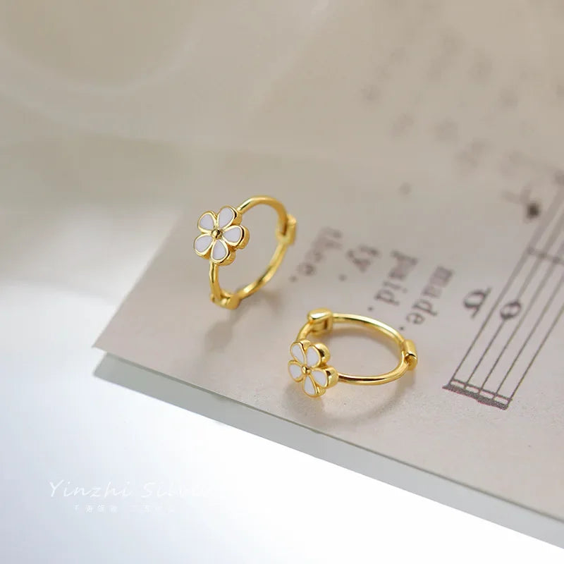 Bulbusbow 925 Sterling Silver Flower Gold Hoop Earrings for Women – Classic Korean Style