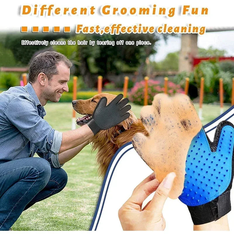 Pet Grooming Kit for Dog Cat Rabbit Fur 2 Sided Grooming Brush Bath Cleaning Glove De-Shedding De-Matting Pet Hair