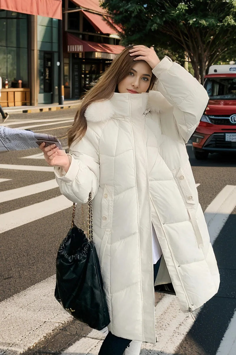 YJKDYK 2024 Winter Women's Jacket Female Fur Collar Warm Long Parkas Coats Women's High Collar Thicken Warm Cotton Jacket