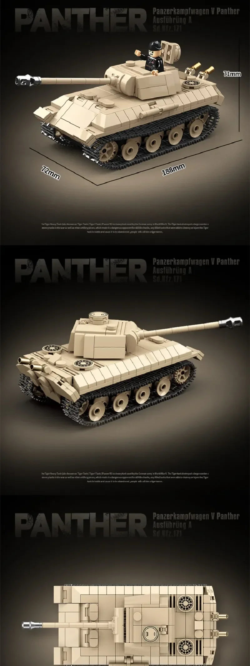 WW2 Military Panzer Panther Medium Tank Panzerkampfwagen V Panther Building Blocks World War II Figures Bricks Model Toys Gift