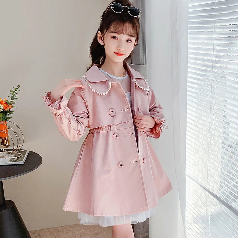 2023 Spring Autumn New Arrival Fashion Korean Style Girls Trench Coat Children's Outerwear Long Windbreak Jacket For Girls 4-12Y