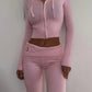 TARUXY Women Spring Outfits Casual Zipper Sweater Hoodie Set High Waist Flare Pants Suits Pink Knitted Womens Y2k Two Piece Set