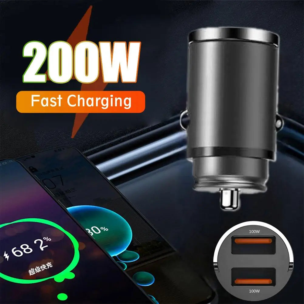 200W USB Car Charger Lighter Fast Charging For IPhone QC3.0 Mini PD USB Type C Car Phone Charger For Xiaomi