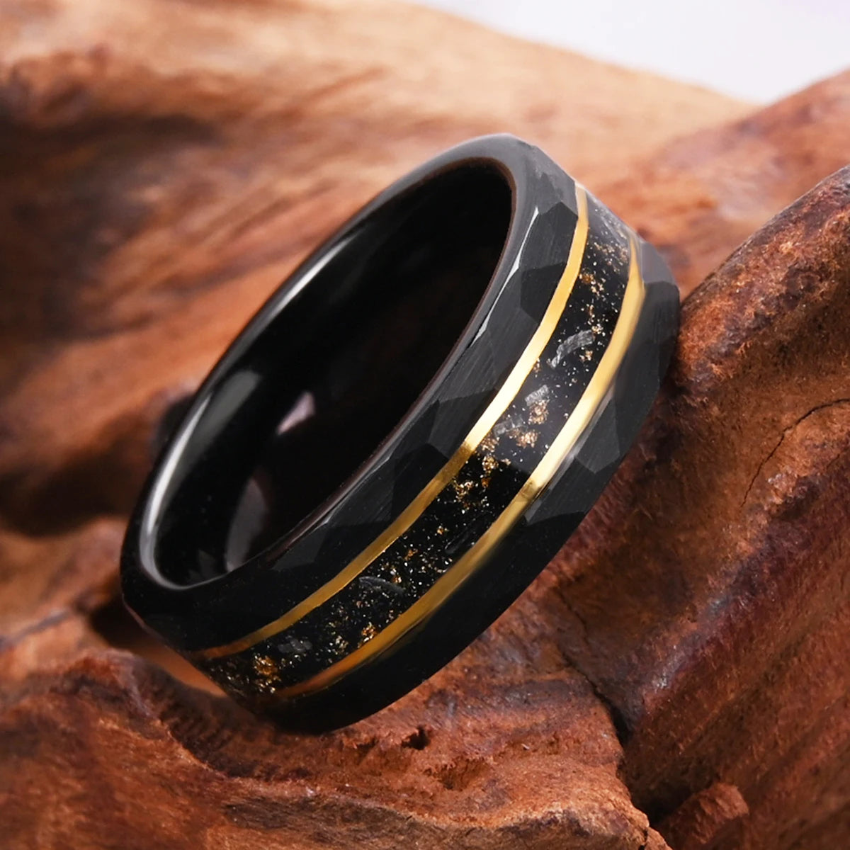 Fashion 8MM Men's Tungsten Carbide Wedding Band, Galaxy Golden Foil Ring, Comfortable to Wear, Suitable for Anyone