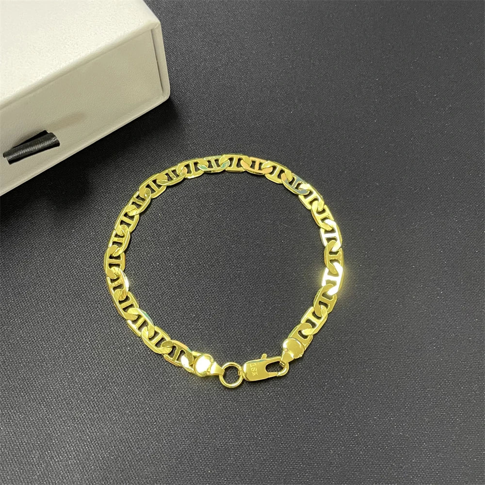 45-60CM 925 Sterling Silver 6MM Men's Necklace Bracelet Set 18K Gold Plating Luxury Quality Jewelry Wholesale Accessories