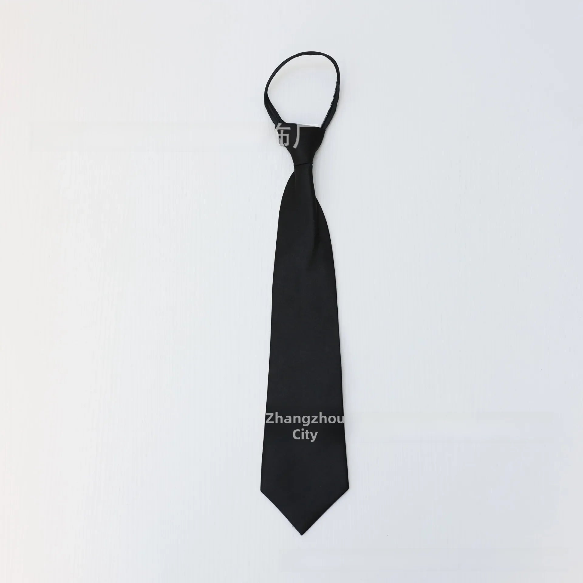 8cm Men's Solid Black Zip Tie Convenient Dress Business Polyester Tie