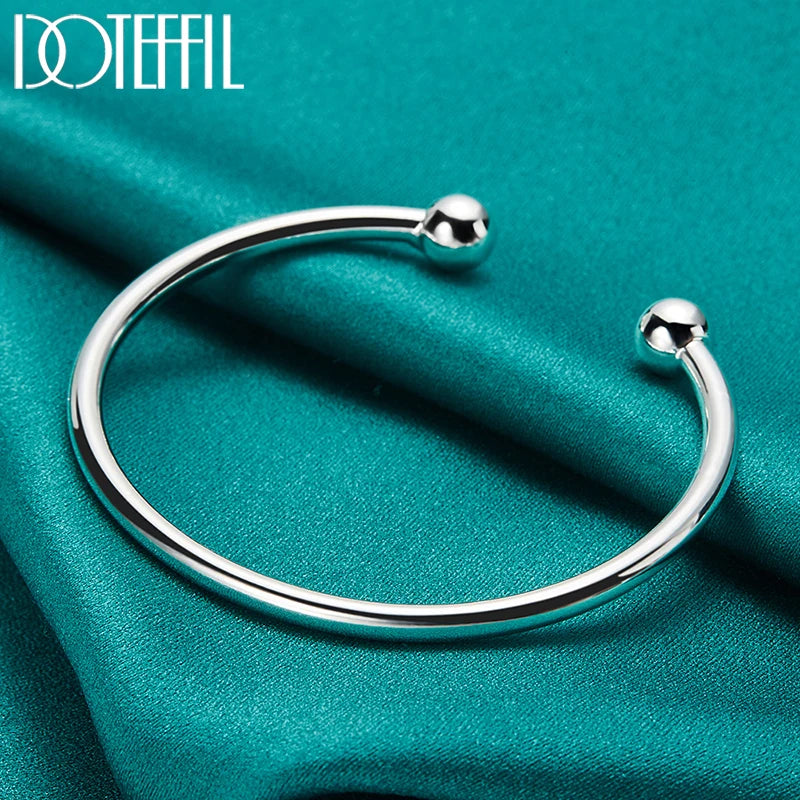 DOTEFFIL 925 Sterling Silver 4mm Smooth Solid Bead Bracelet Cufflinks Bangles For Women Man Wedding Engagement Party Jewelry