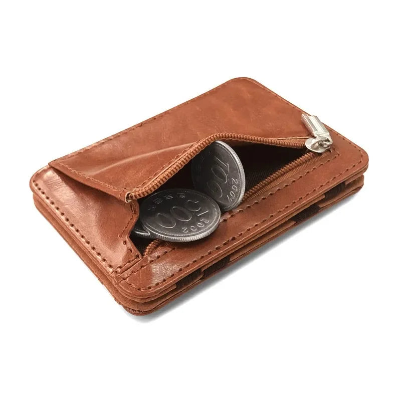 New Fashion Man Small Leather Magic Wallet with Coin Pocket Men's Mini Purse Money Bag Credit Card Holder Clip for Cash