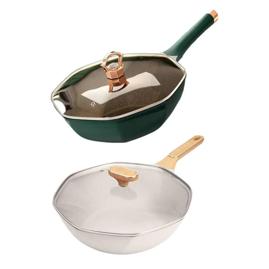 Octagonal Frying Pan Cookware with Cover Kitchen Utensils Portable Cooking Saucepan Woks for Picnic Home Camping Restaurant Egg