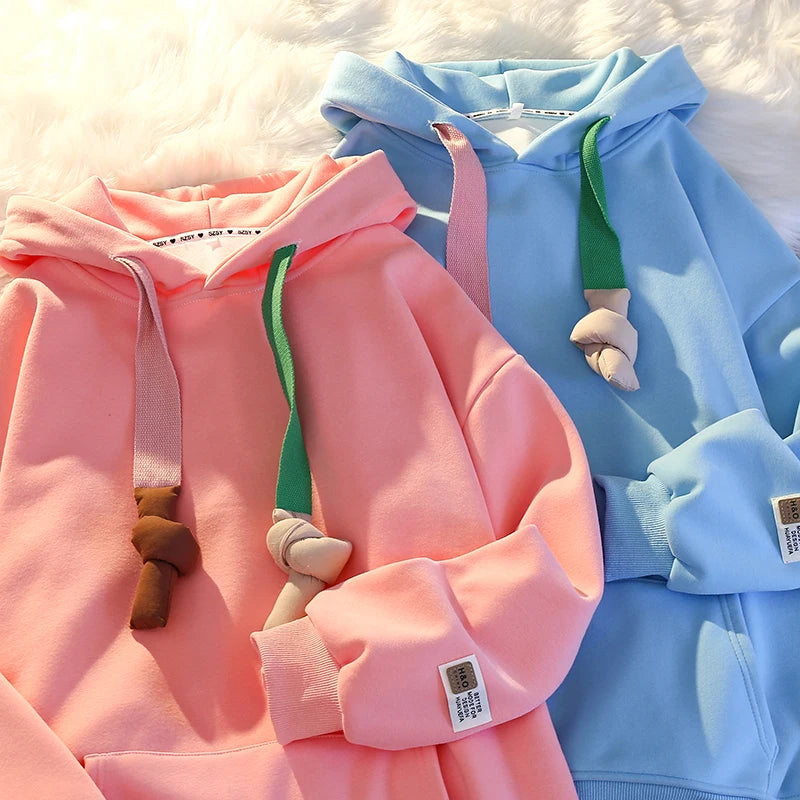 100% Cotton High Quality Candy Color Cute Kawaii New in Hoodies Sweatshirts for Women Winter Spring Japanese Streetwear Hoodie