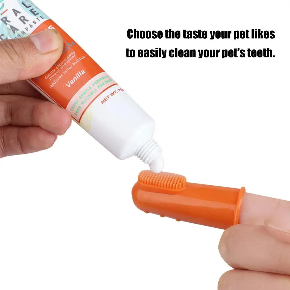 Pet Healthy Edible Toothpaste With Toothbrush Small Dog Cats Mouth Teeth Cleaning Care Vanilla Beef 2 Taste Pet Care Accessories