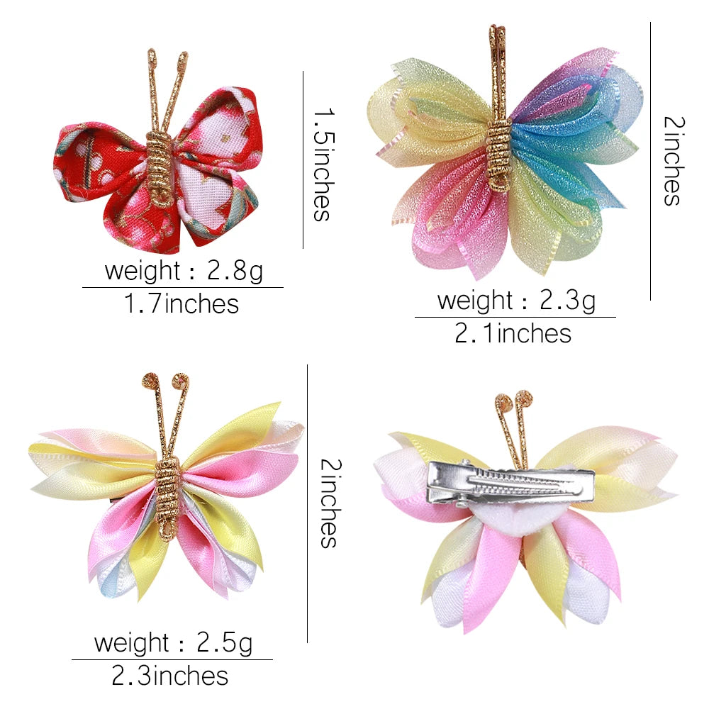 2pcs/set Butterfly Hair Clip Gradient Flocking Hairpins with Gold Cute Gauze Headwear Girls Children Hair Accessories Gift