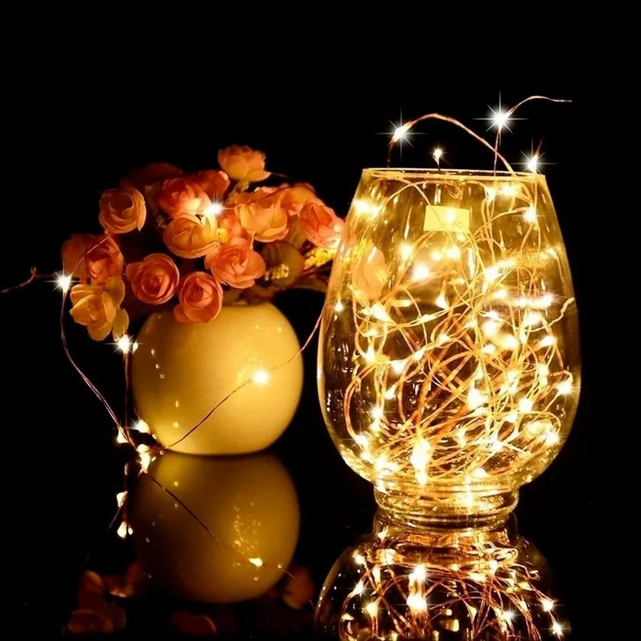 6Pcs 1M 2M 3M 5M Copper Wire LED String lights Holiday lighting Fairy Garland For Christmas Tree Wedding Party Decoration Lamp