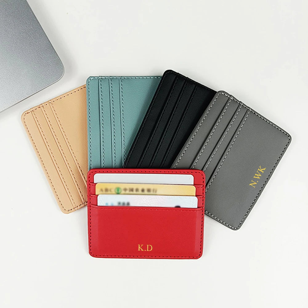 Classic Custom Letters Slim Wallet Personalize Initials Mini PU Leather Credit Card Holder Logo DIY Gift Women Men Cardholder