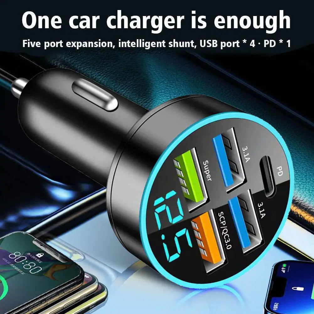 5 Ports USB Car Charge 250W Quick Mini Fast Charging For IPhone 11 Mobile Phone Charger Adapter In Car I6A1