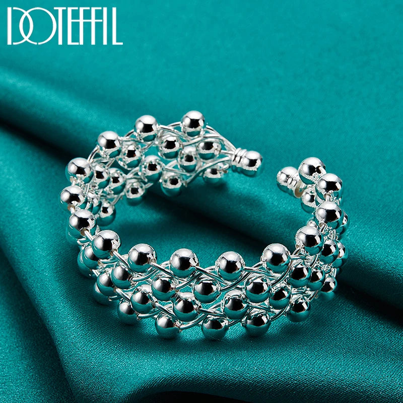 DOTEFFIL 925 Sterling Silver Full Smooth Beads Bangle Bracelet For Woman Man Wedding Engagement Fashion Charm Party Jewelry