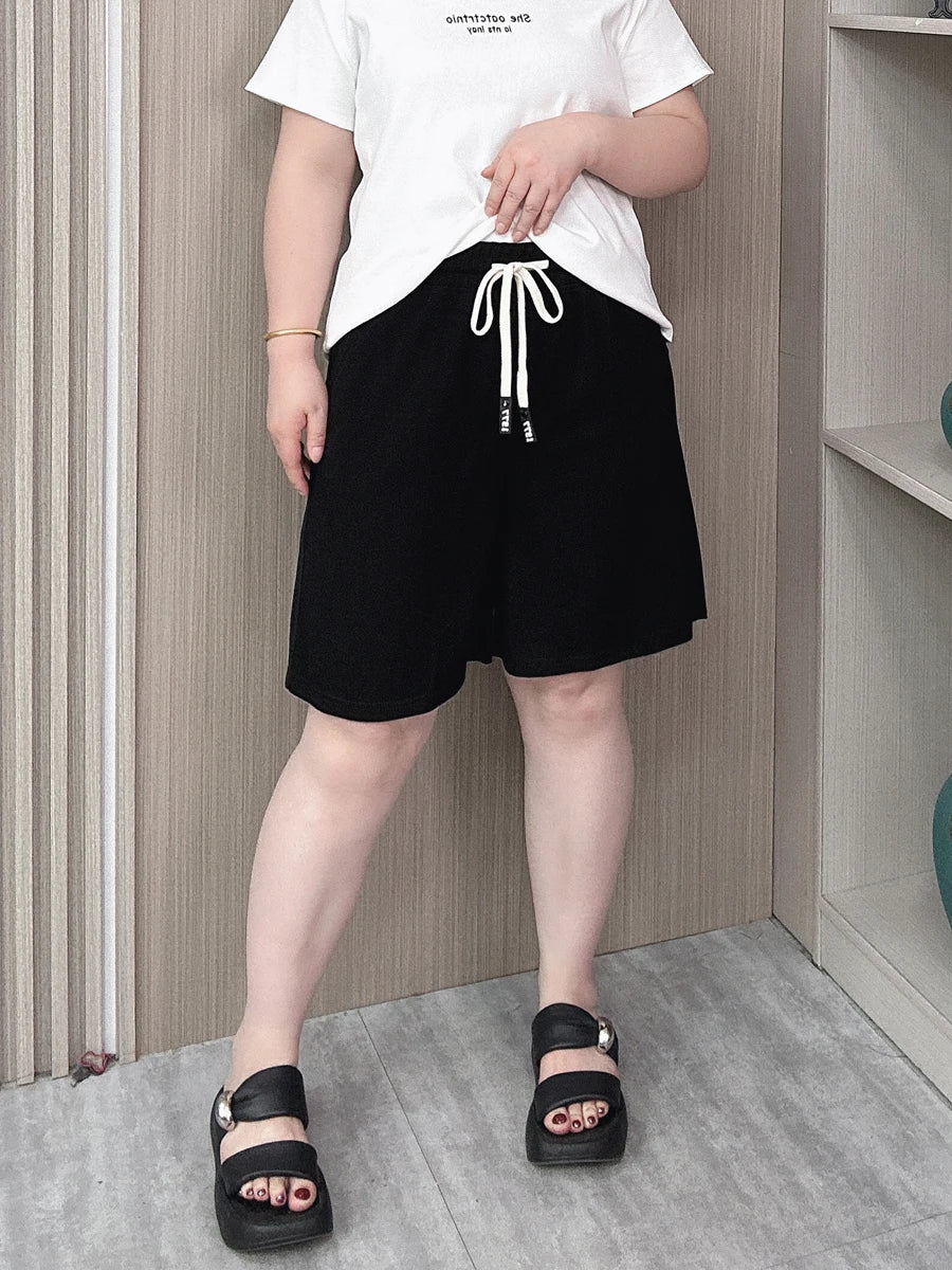 Summer New Wide Leg Shorts Women Plus Size Elastic High Waist Drawstring Loose Thin Casual A-line Hot Pants