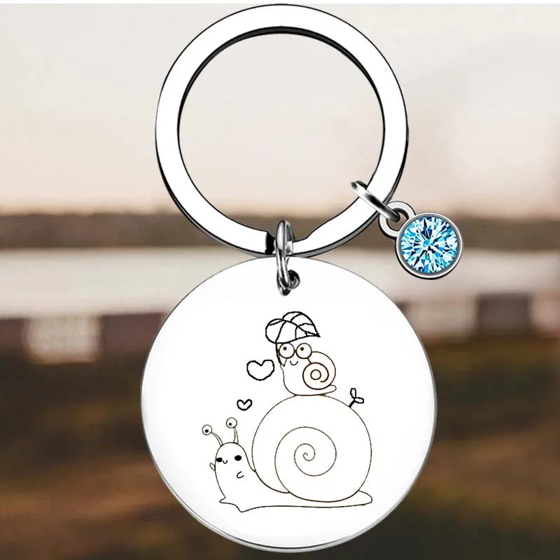 New Snail mom and baby Key Chain Ring Animal Snail keychains pendant best snail mom Gift