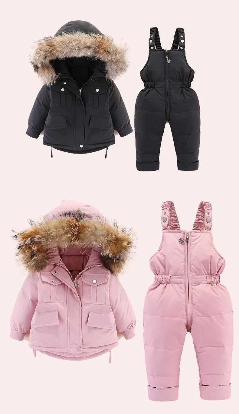 2024 Winter Down Jacket for Girl clothes Kids Overalls Snowsuit Baby Boy over coat Toddler New Year Clothing Set parka real fur