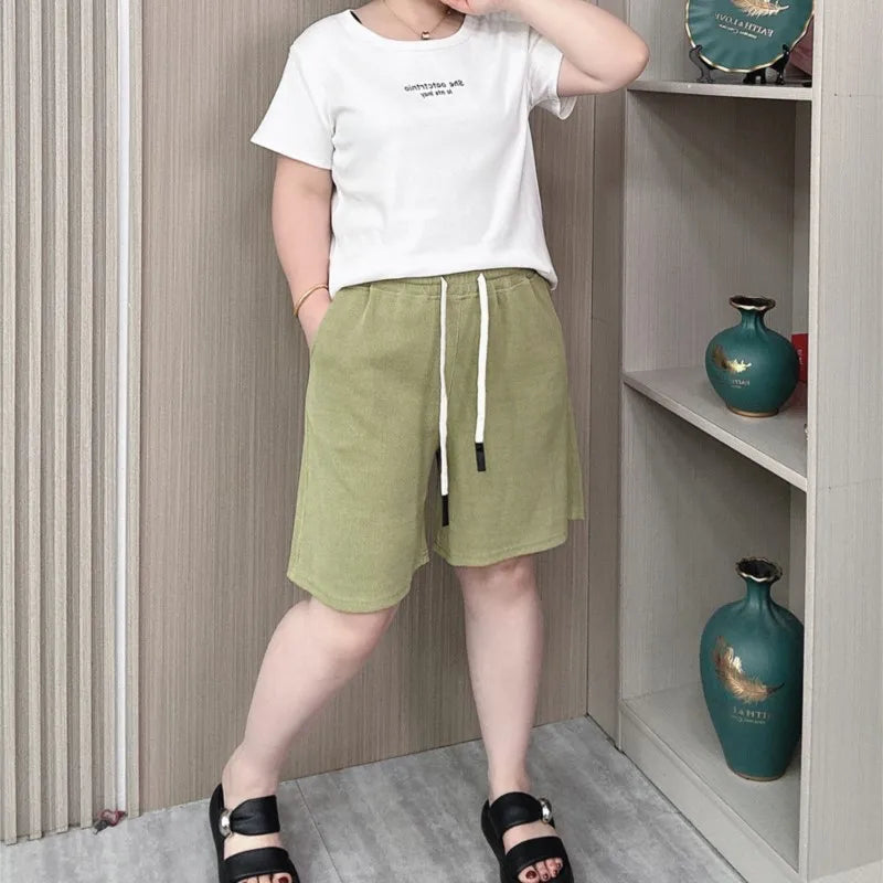 Summer New Wide Leg Shorts Women Plus Size Elastic High Waist Drawstring Loose Thin Casual A-line Hot Pants