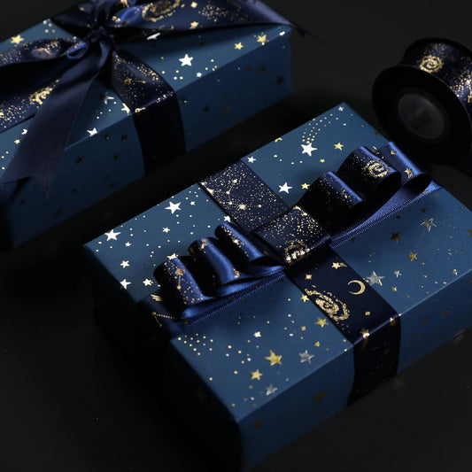 Star Wrapping Paper Meteor Ribbon Gold Silver Christmas Gift Box Bow Ribbon Gift Box Decoration