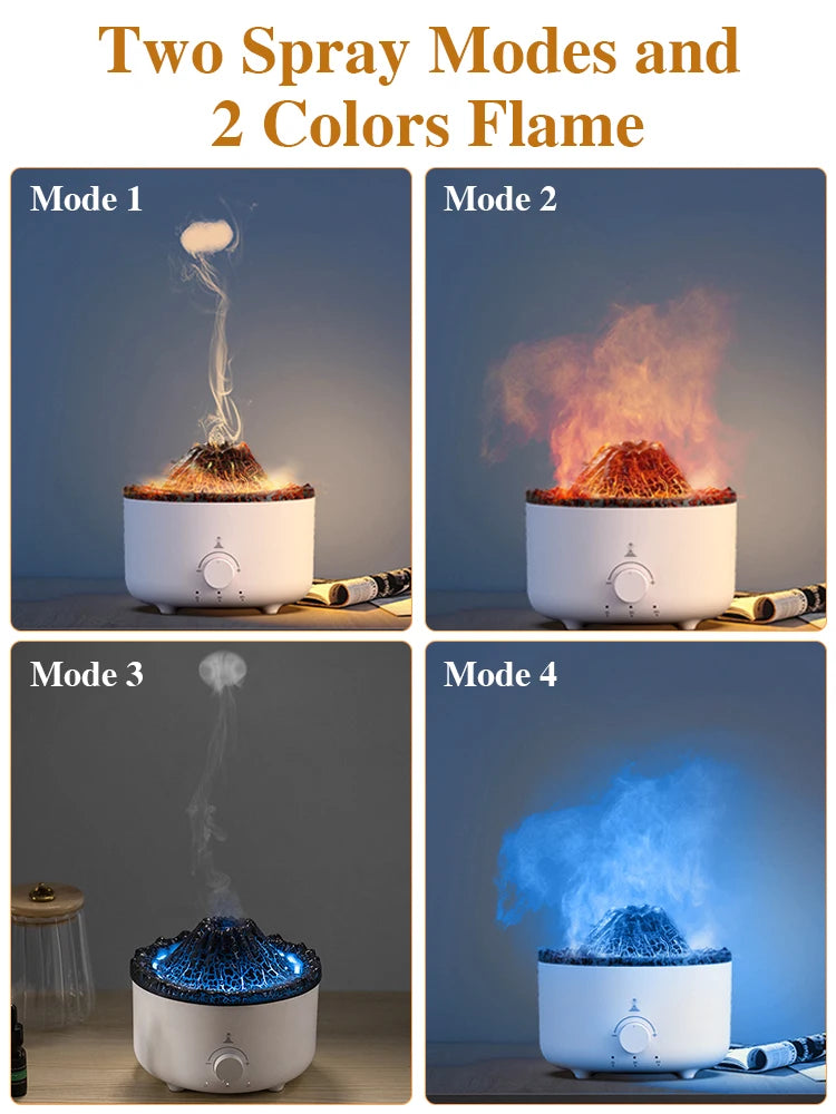 Volcano Fire Flame Air Humidifier Aroma Diffuser Essential Oil with Remote Control Jellyfish for Home Fragrance Mist Mak Smoking