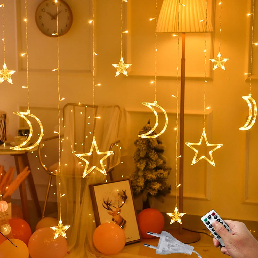 LED Star Lamp Curtain Garland Fairy String Lights Christmas Decoration Outdoor For Holiday Wedding Party 2023 New Year Decor