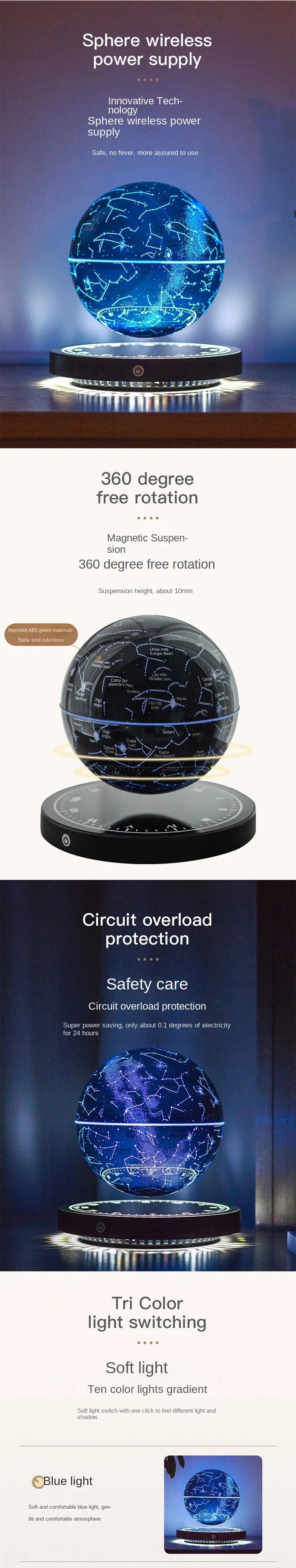 Levitating Lamp Magnetic Levitation Globe LED Earth Floating Rotating Globe Bedside Novelty Christmas Gifts  Galactic starry sky