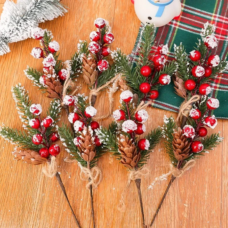 2/20PCS Artificial Berry Branch DIY Xmas Tree Pine Branches Red Berry Bouquet Ornaments Christmas Party New Year Decor Supplies