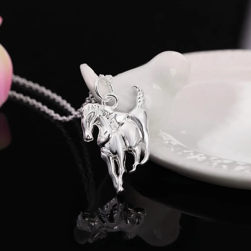 Bulbusbow Fashion brand 925 Sterling Silver Necklace For Women luxury Wedding Jewelry elegant horse pendants chain neckalce