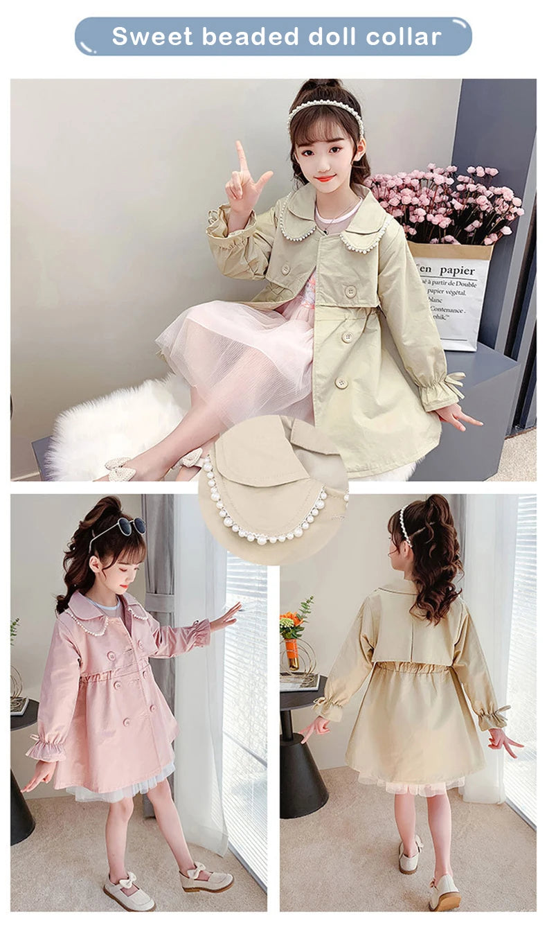 2023 Spring Autumn New Arrival Fashion Korean Style Girls Trench Coat Children's Outerwear Long Windbreak Jacket For Girls 4-12Y