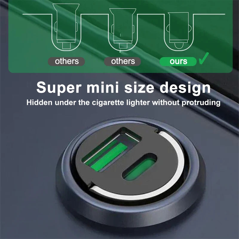 200W mini car charger fast charging for iPhone QC3.0 mini PD USB Type C car mobile phone charger for Xiaomi Samsung Huawei