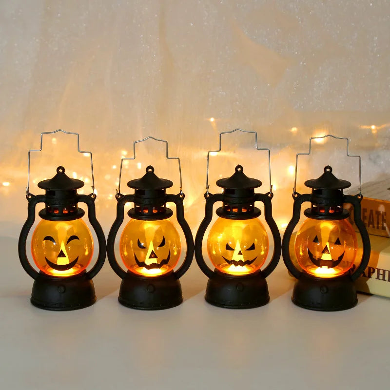 Halloween LED Pumpkin Lamp Ghost Lamp Horror Candle Lamp Retro Small Oil Lamp Horror Props  Halloween Decorations For Home