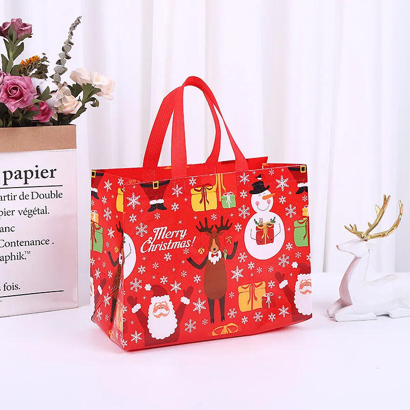 4pcs Christmas Gifts Bags Fabric Xmas Tote Bags Candy Cookie Snack Packing for Christmas New Year 2024 Party Supplies Noel