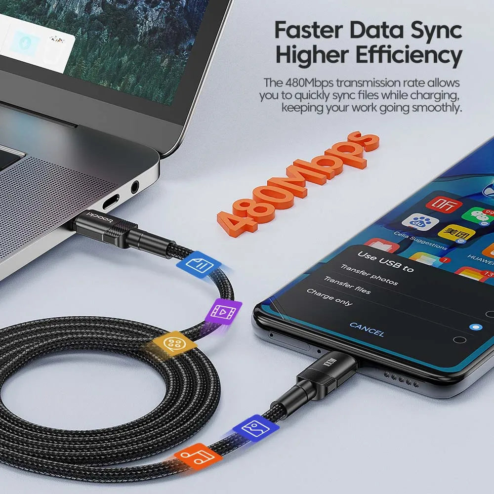 كابل Toocki 100 وات من النوع C إلى USB C بتقنية PD 3.0 للشحن السريع 4.0 من النوع C إلى النوع C لأجهزة iPhone 15 وMacbook وSamsung وXiaomi