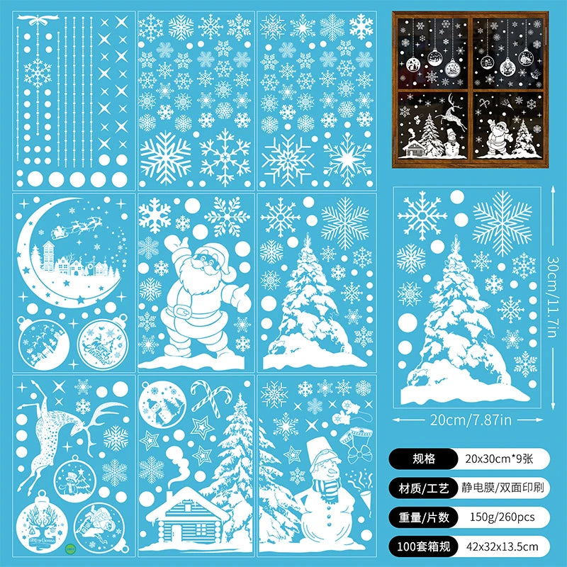 Double-Sided Christmas Window Clings Designs Snowflake Static Stickers Decoration White Xmas Ornaments Reusable Party Supplies