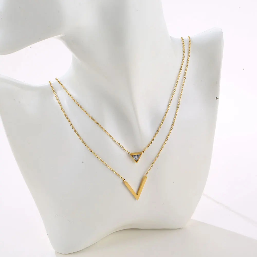 Light Luxury Elegant Delicate Geometry Pendant Charm Chain Korean Fashion Necklace For Women Stainless Steel Jewelry Set