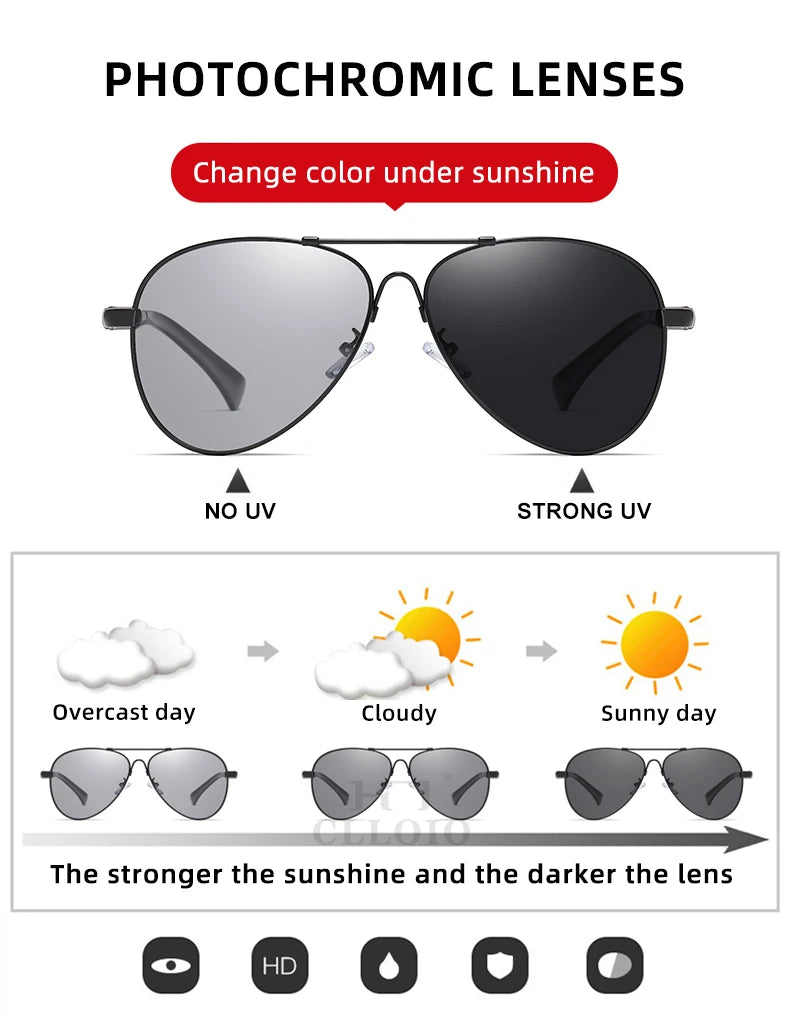 CLLOIO New Titanium Alloy Sunglasses Polarized Men's Sun Glasses Women Fashion Pilot Gradient Eyewear Photochromic Oculos De Sol